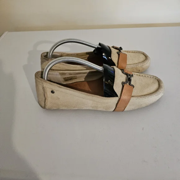 Ugg Beige Suede Loafers with Tan Strap - Picture 6 of 8